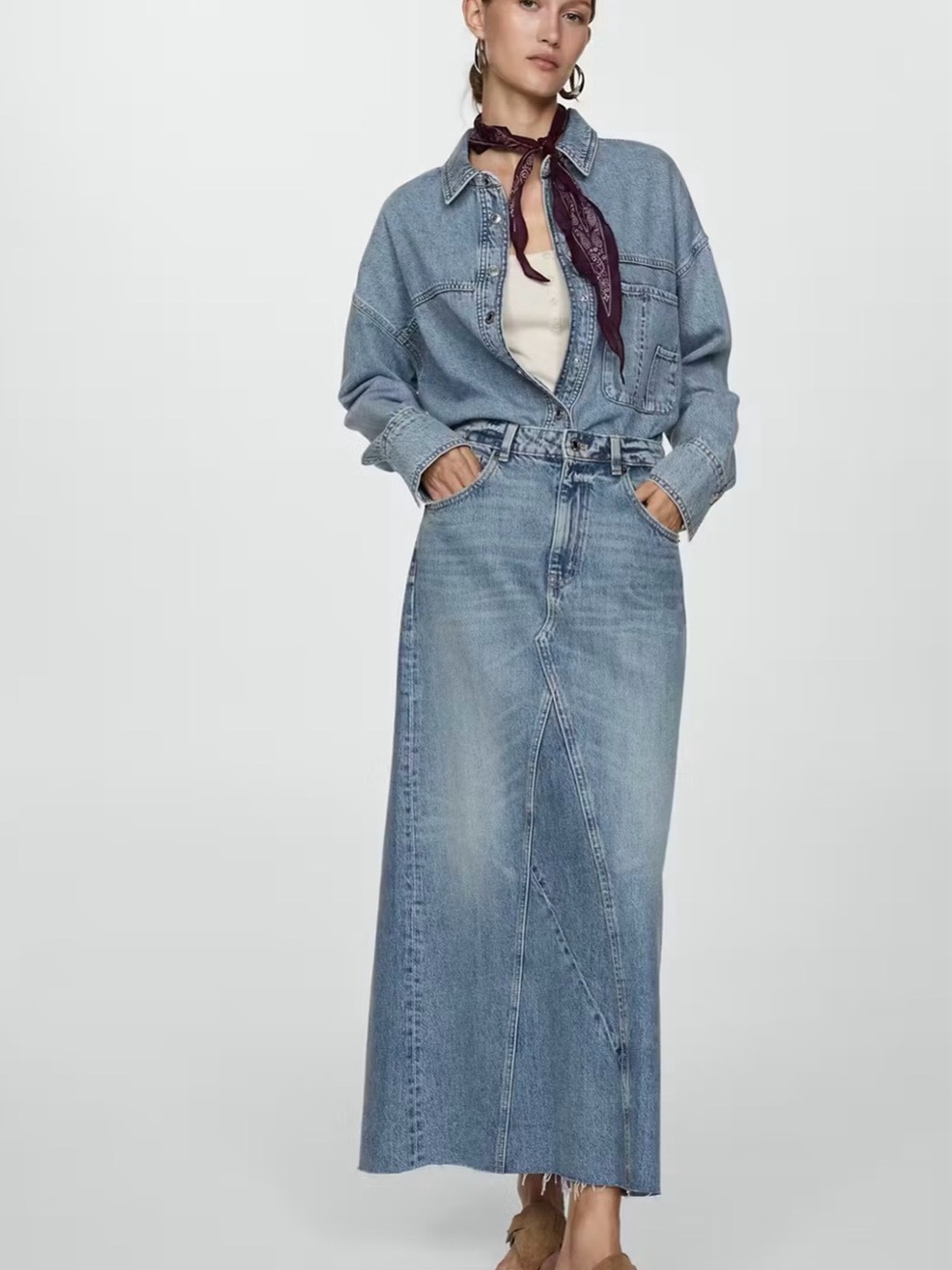 Mango Light Blue Denim Maxi Skirt